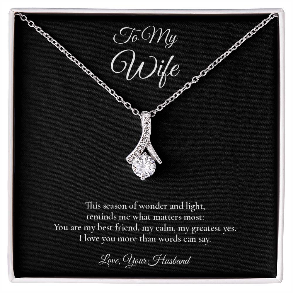 Wife Necklace from Husband – Alluring Beauty Necklace with Message Card – Holiday Gift – 14k White Gold Finish
