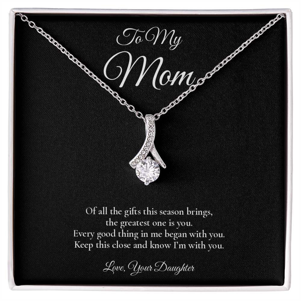 Mom Necklace from Daughter – Alluring Beauty Necklace with Message Card – Holiday Gift – 14k White Gold Finish