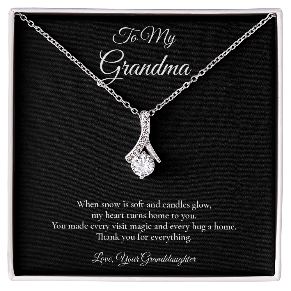 Grandma Necklace from Granddaughter – Alluring Beauty Necklace with Message Card – Holiday Gift – 14k White Gold Finish