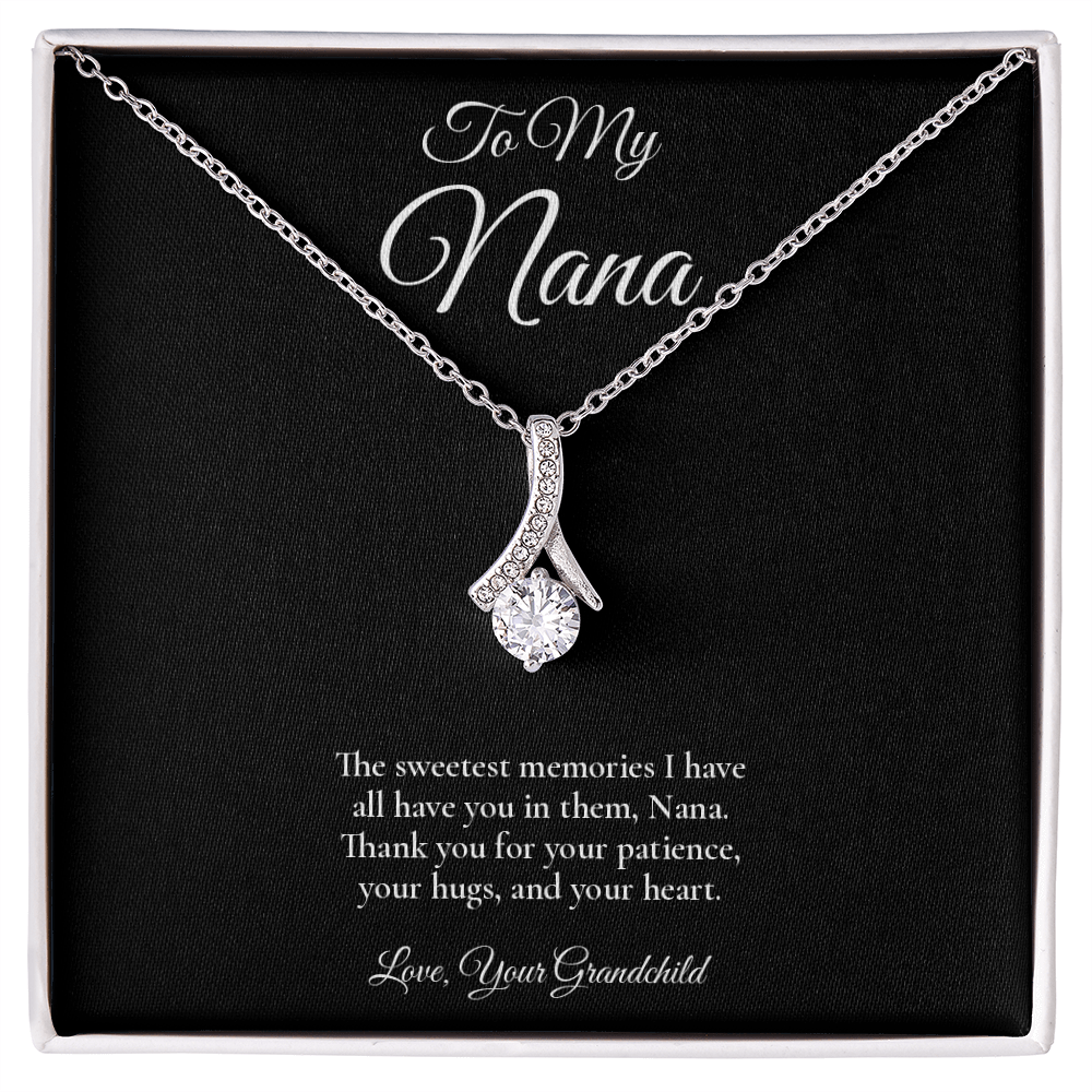 Nana Necklace from Grandchild – Alluring Beauty Necklace with Message Card – Holiday Gift – 14k White Gold Finish