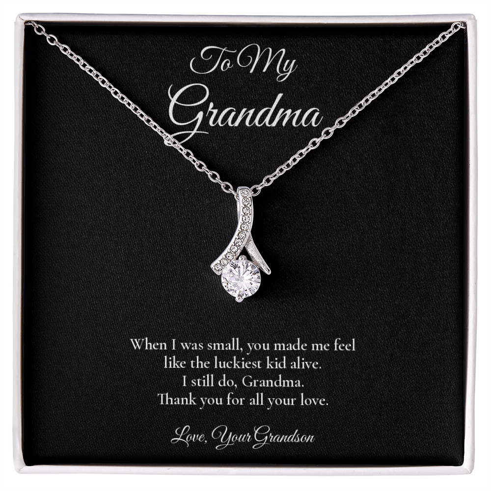 Grandma Necklace from Grandson – Alluring Beauty Necklace with Message Card – Holiday Gift – 14k White Gold Finish