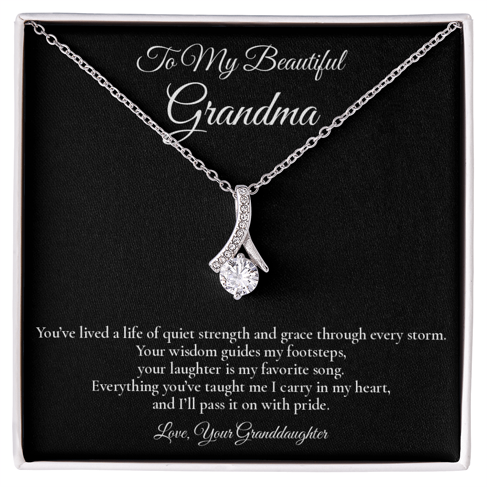 To My Beautiful Grandma - Grace Through Every Storm - Alluring Beauty Message Card Necklace
