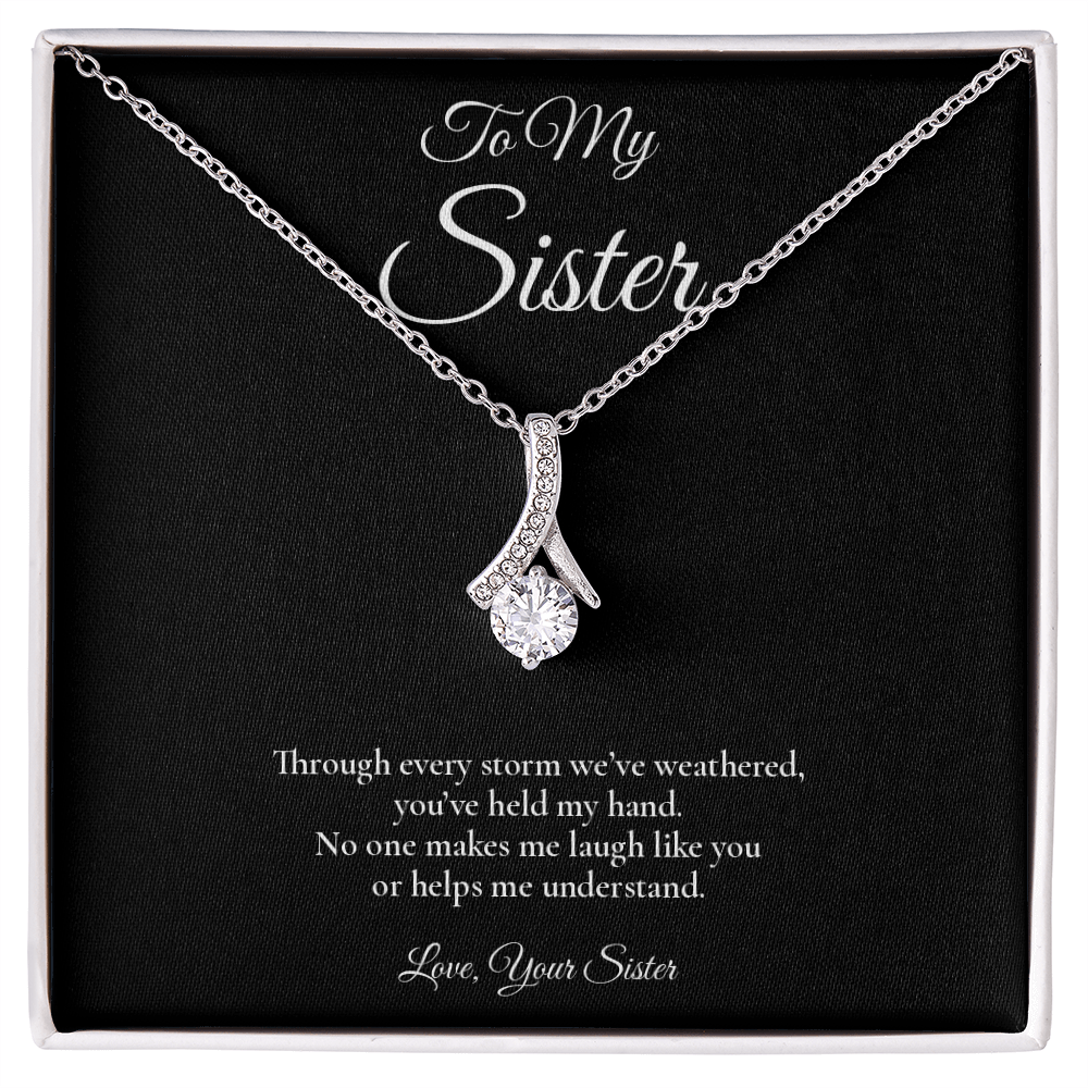 Sister Necklace from Sister – Alluring Beauty Necklace with Message Card – Holiday Gift – 14k White Gold Finish