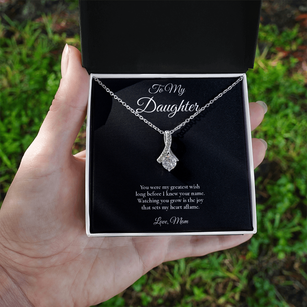 Daughter Necklace from Mom – Alluring Beauty Necklace with Message Card – Holiday Gift – 14k White Gold Finish