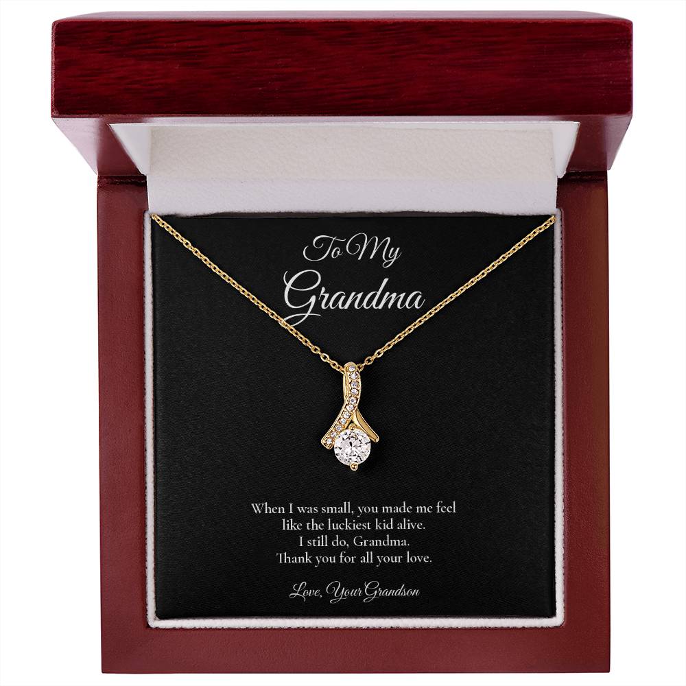 Grandma Necklace from Grandson – Alluring Beauty Necklace with Message Card – Holiday Gift – 14k White Gold Finish