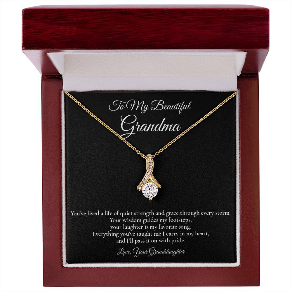 To My Beautiful Grandma - Grace Through Every Storm - Alluring Beauty Message Card Necklace