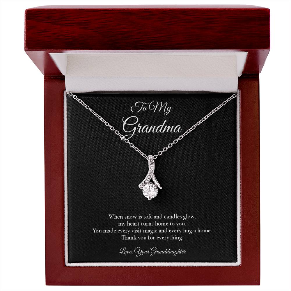 Grandma Necklace from Granddaughter – Alluring Beauty Necklace with Message Card – Holiday Gift – 14k White Gold Finish