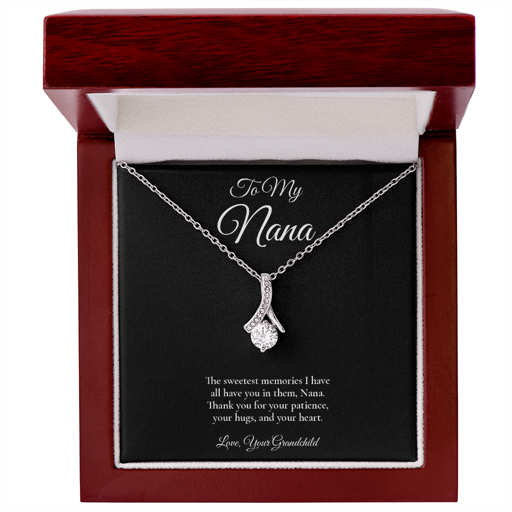 Nana Necklace from Grandchild – Alluring Beauty Necklace with Message Card – Holiday Gift – 14k White Gold Finish