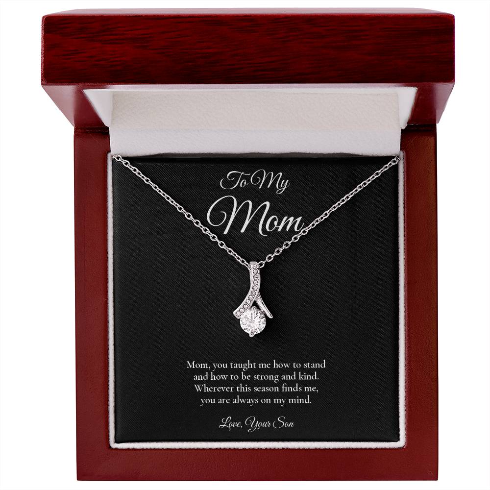 Mom Necklace from Son – Alluring Beauty Necklace with Message Card – Holiday Gift – 14k White Gold Finish