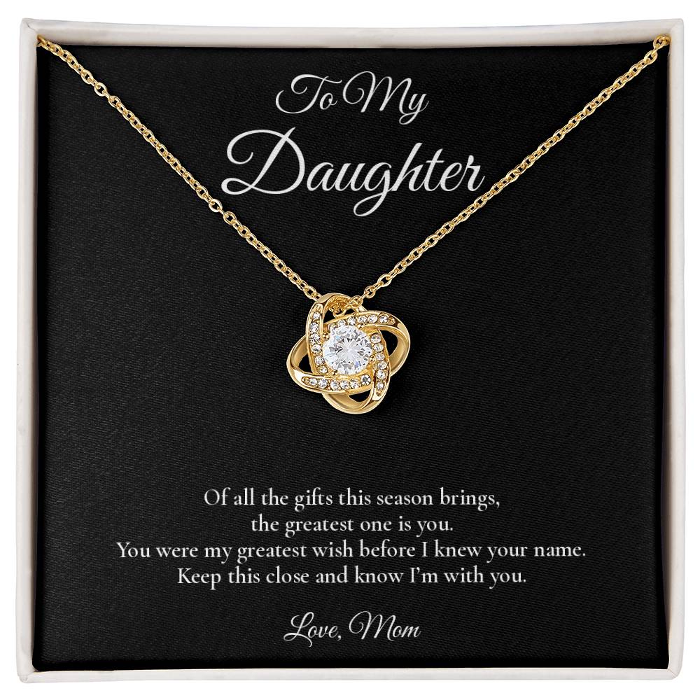Daughter Necklace from Mom – Love Knot Necklace with Message Card – Holiday Gift – 14k White Gold Finish