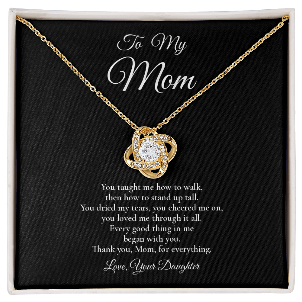 To My Mom - Every Good Thing - Love Knot Message Card Necklace