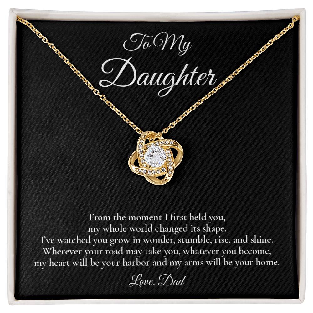 To My Daughter - My Heart Will Be Your Harbor - Love Knot Message Card Necklace
