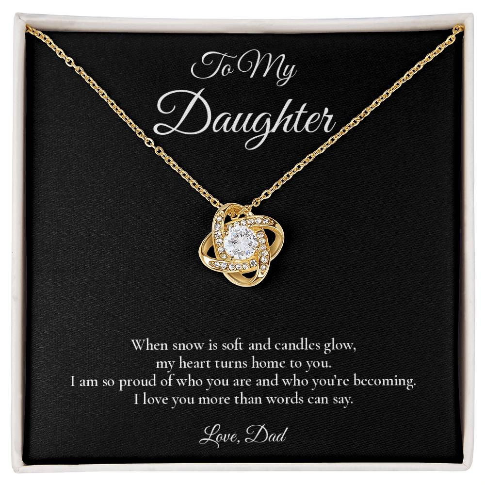 Daughter Necklace from Dad – Love Knot Necklace with Message Card – Holiday Gift – 14k White Gold Finish