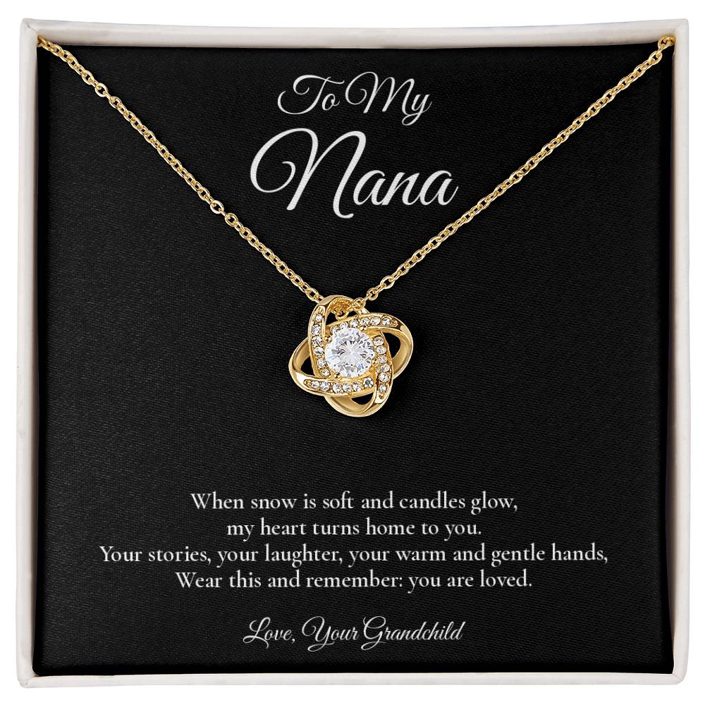 Nana Necklace from Grandchild – Love Knot Necklace with Message Card – Holiday Gift – 14k White Gold Finish