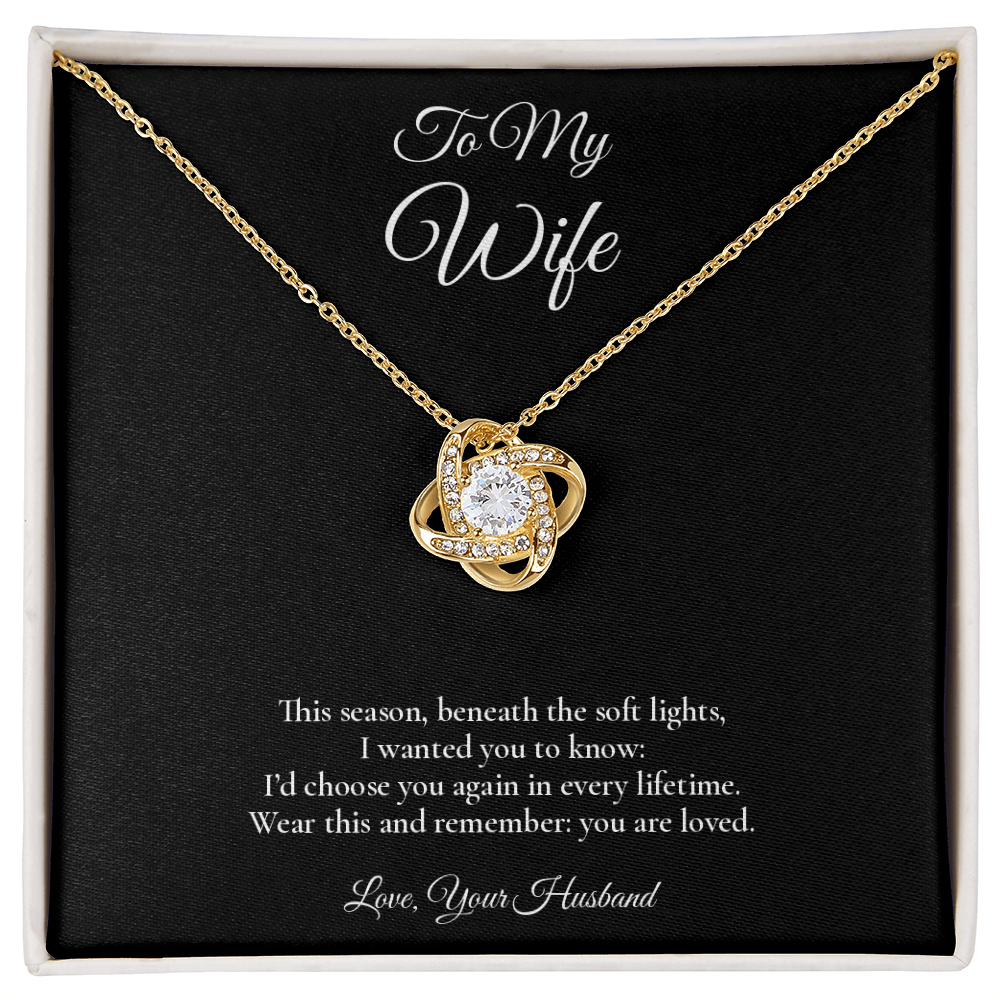 Wife Necklace from Husband – Love Knot Necklace with Message Card – Holiday Gift – 14k White Gold Finish