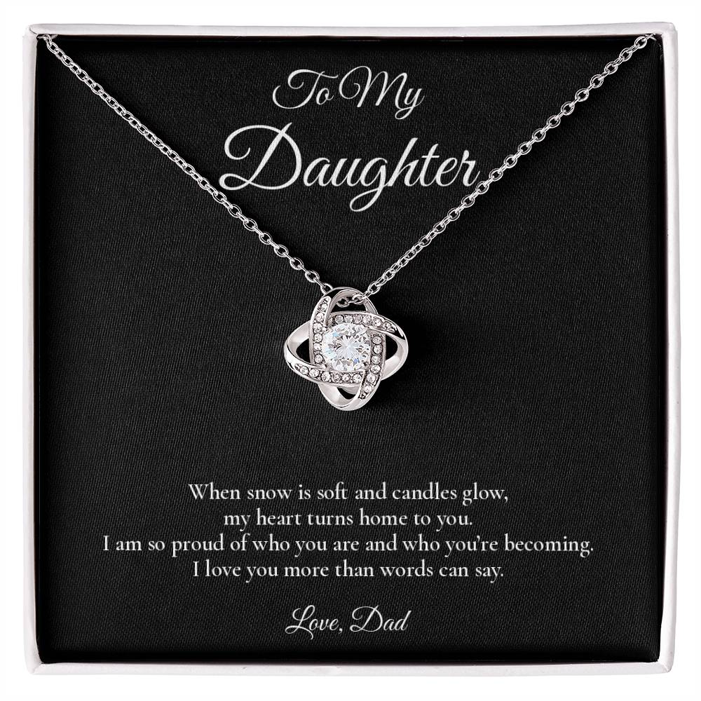 Daughter Necklace from Dad – Love Knot Necklace with Message Card – Holiday Gift – 14k White Gold Finish
