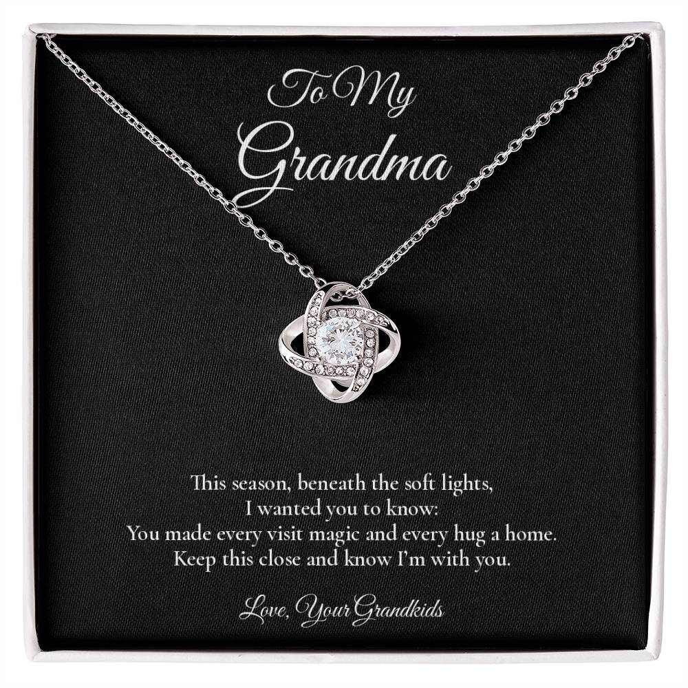 Grandma Necklace from Grandkids – Love Knot Necklace with Message Card – Holiday Gift – 14k White Gold Finish