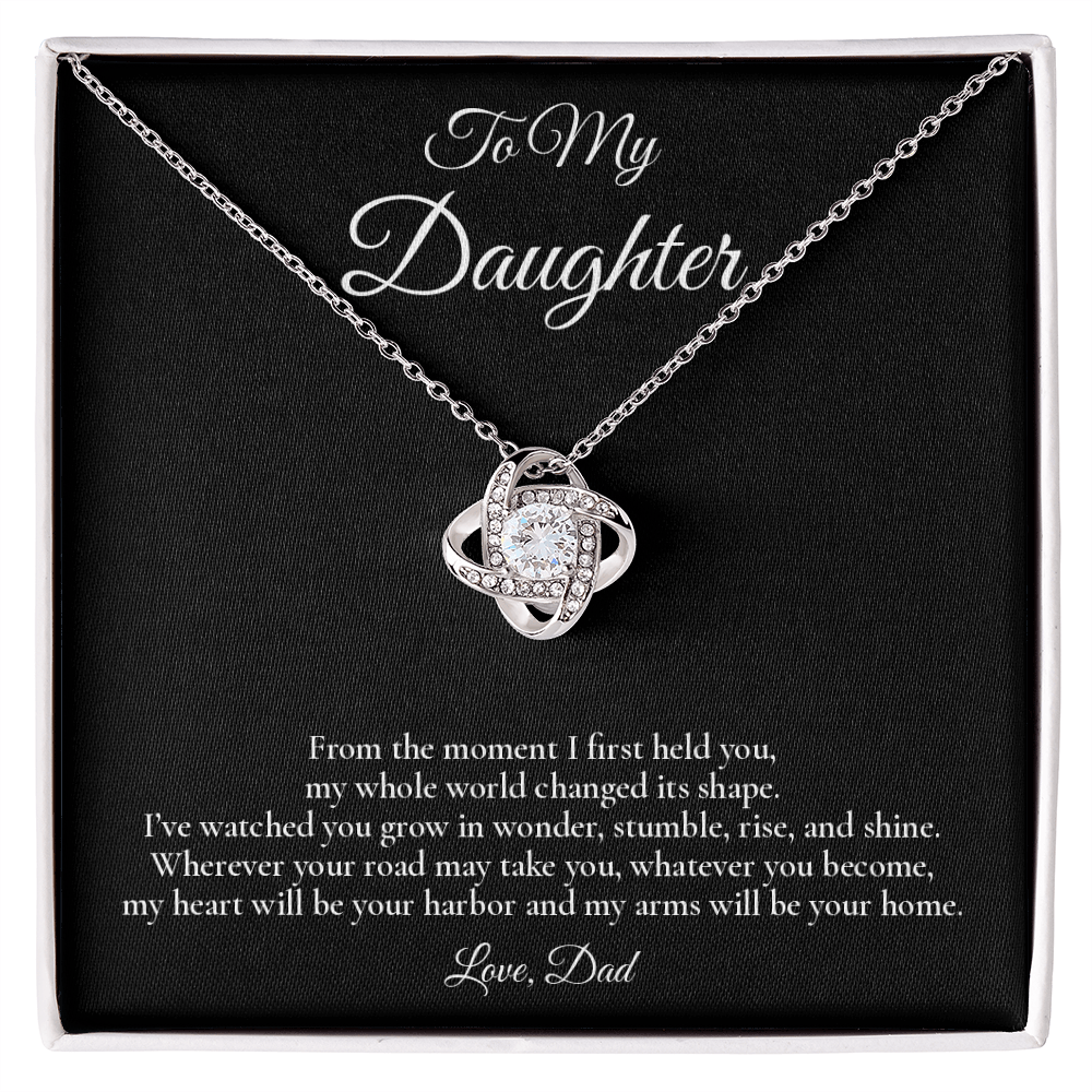 To My Daughter - My Heart Will Be Your Harbor - Love Knot Message Card Necklace