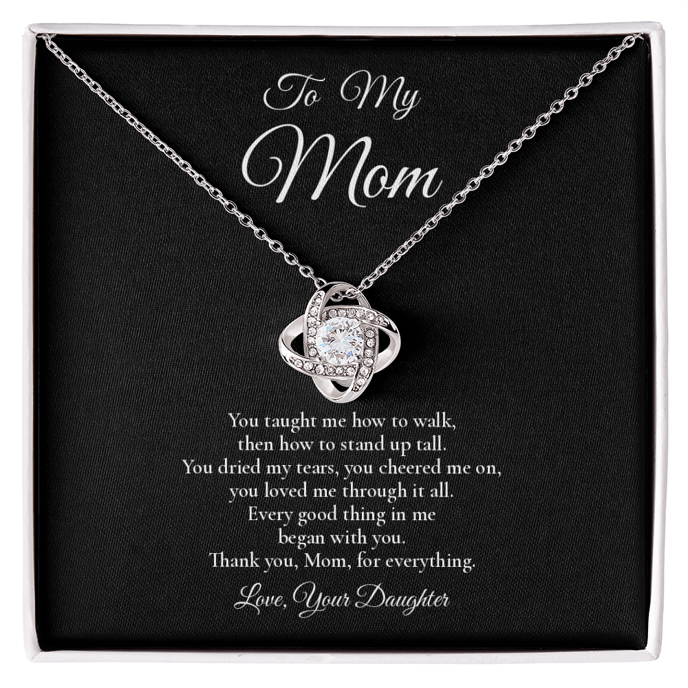 To My Mom - Every Good Thing - Love Knot Message Card Necklace