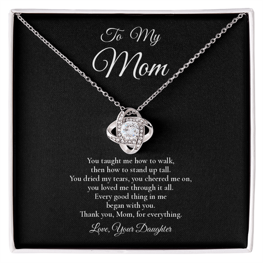 To My Mom - Every Good Thing - Love Knot Message Card Necklace