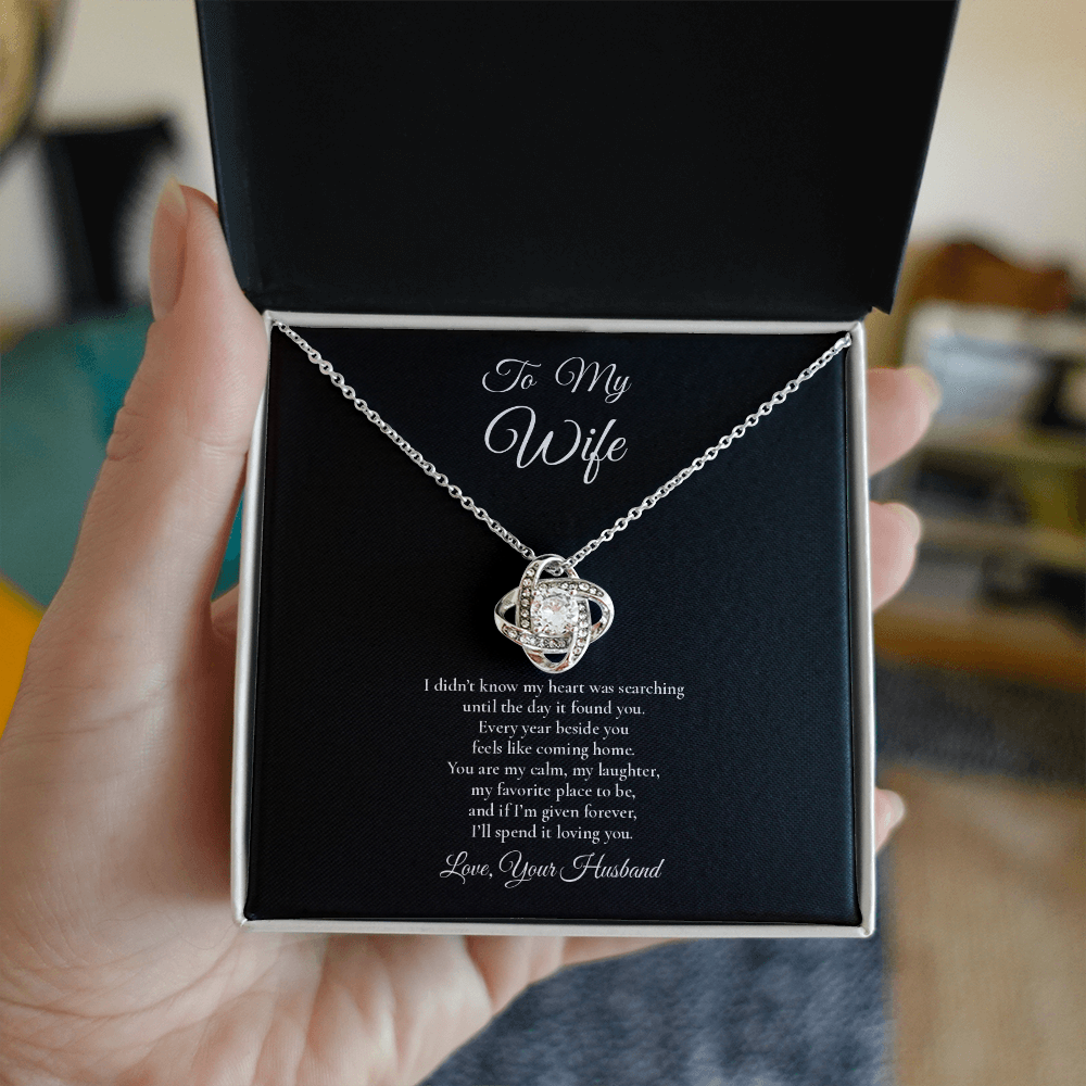 To My Wife - Forever Starts With You - Love Knot Message Card Necklace