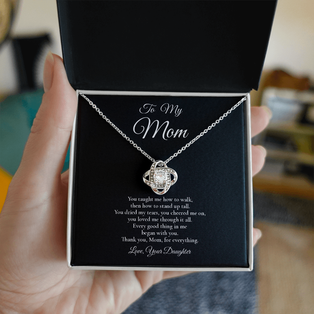 To My Mom - Every Good Thing - Love Knot Message Card Necklace