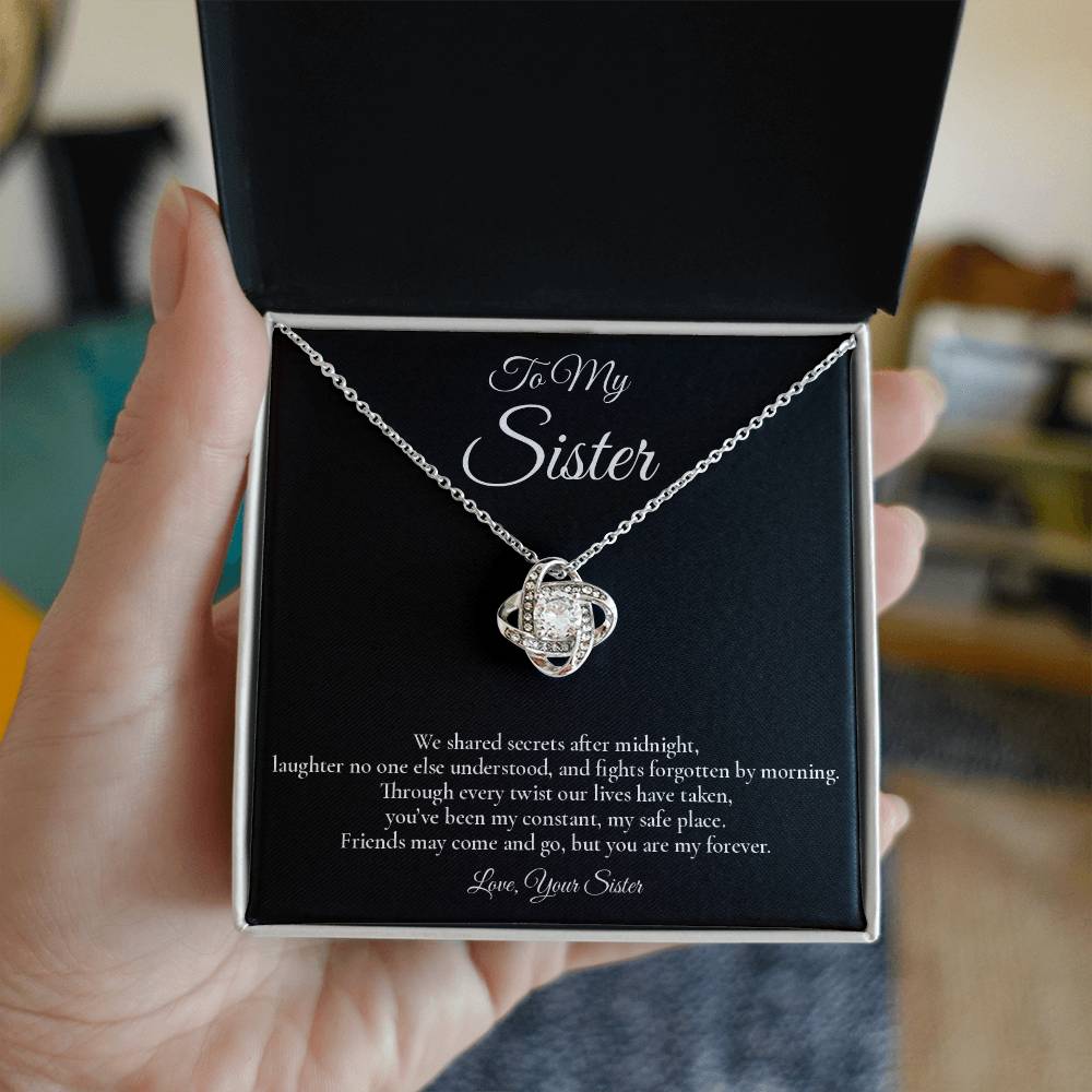 To My Sister - You're My Forever - Love Knot Message Card Necklace