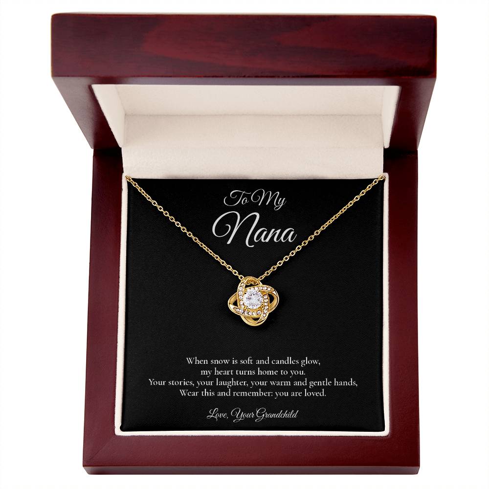 Nana Necklace from Grandchild – Love Knot Necklace with Message Card – Holiday Gift – 14k White Gold Finish