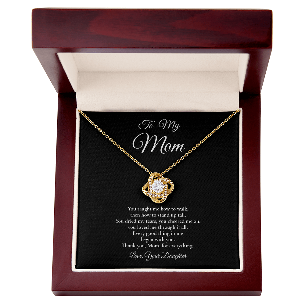 To My Mom - Every Good Thing - Love Knot Message Card Necklace
