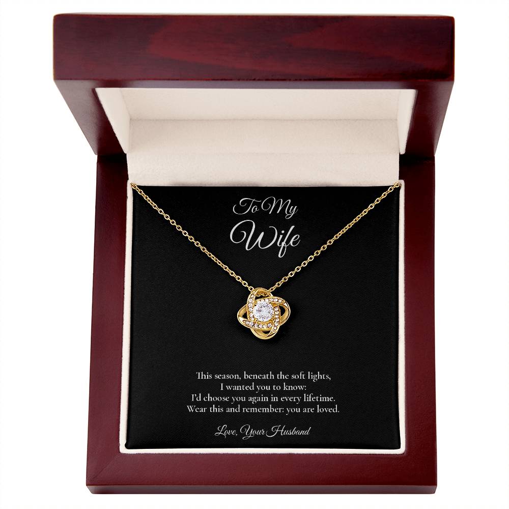 Wife Necklace from Husband – Love Knot Necklace with Message Card – Holiday Gift – 14k White Gold Finish