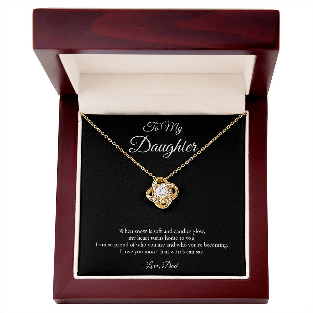 Daughter Necklace from Dad – Love Knot Necklace with Message Card – Holiday Gift – 14k White Gold Finish