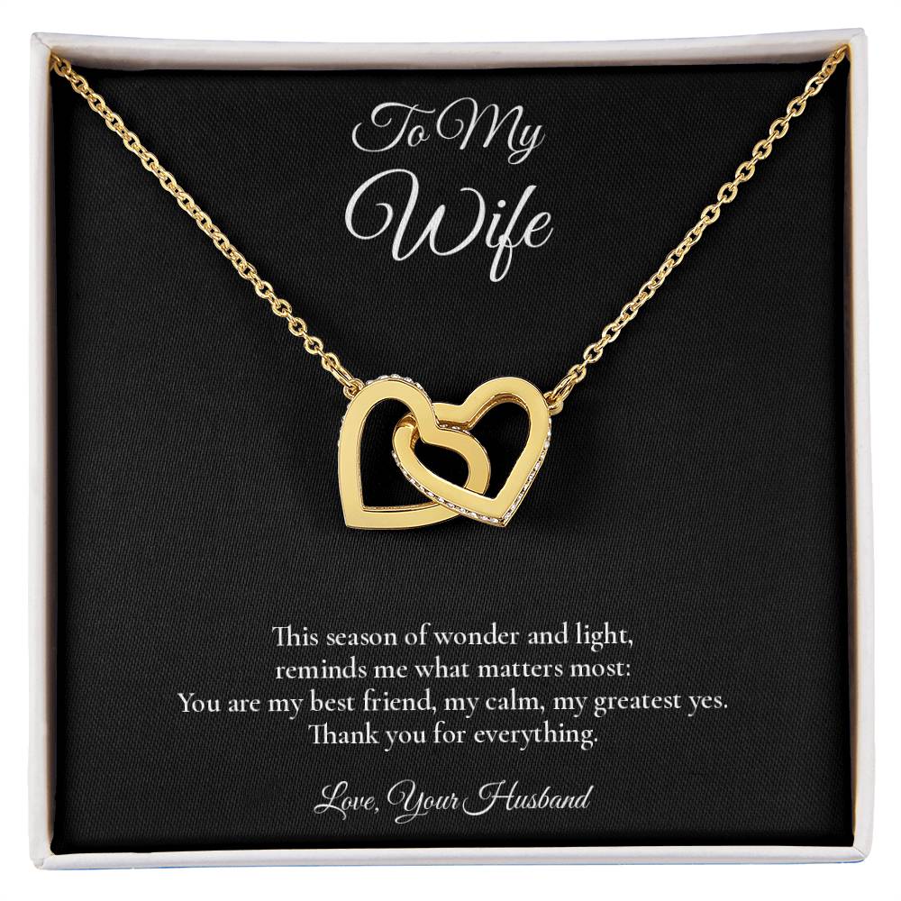 Wife Necklace from Husband – Interlocking Hearts Necklace with Message Card – Holiday Gift – 14k White Gold Finish