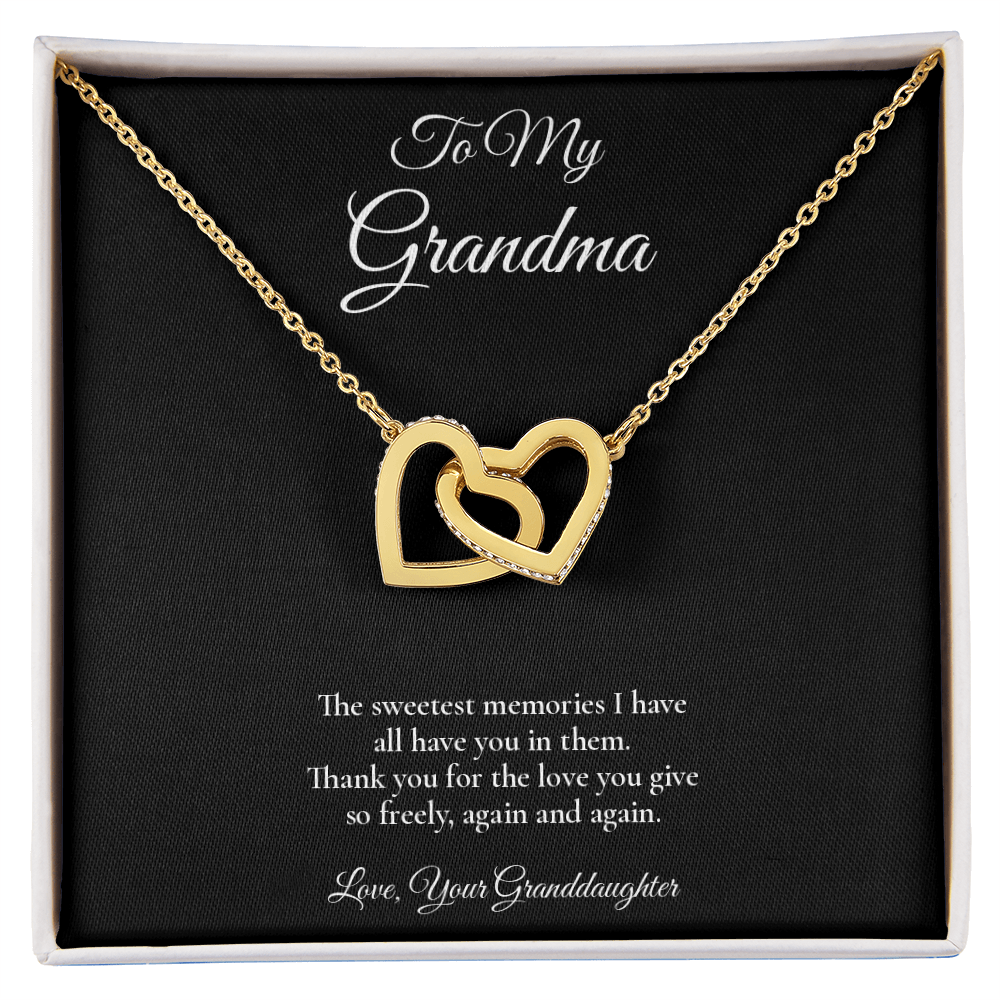 Grandma Necklace from Granddaughter – Interlocking Hearts Necklace with Message Card – Holiday Gift – 14k White Gold Finish
