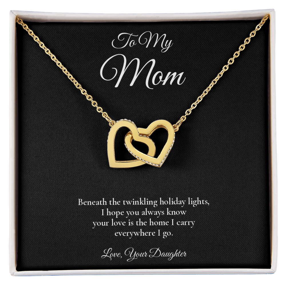 Mom Necklace from Daughter – Interlocking Hearts Necklace with Message Card – Holiday Gift – 14k White Gold Finish