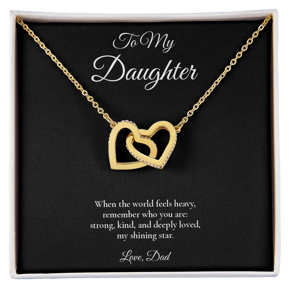 Daughter Necklace from Dad – Interlocking Hearts Necklace with Message Card – Holiday Gift – 14k White Gold Finish