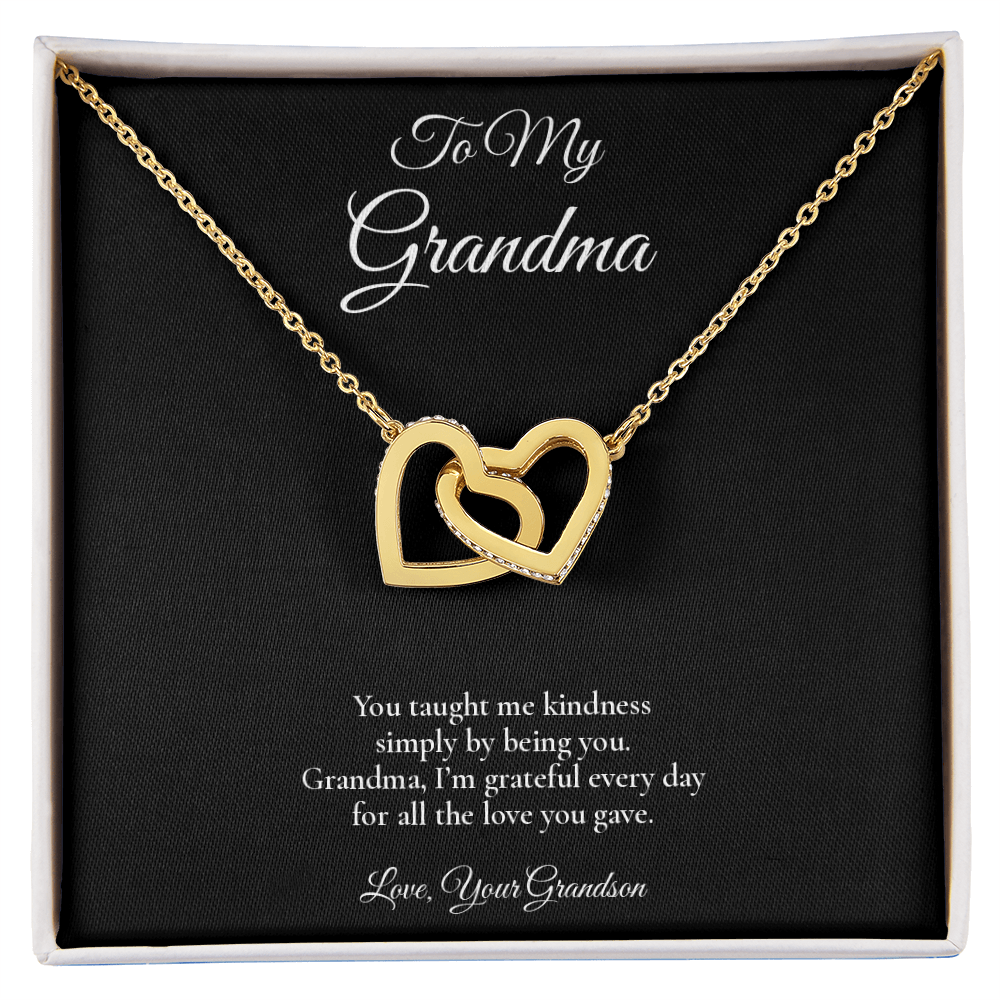 Grandma Necklace from Grandson – Interlocking Hearts Necklace with Message Card – Holiday Gift – 14k White Gold Finish