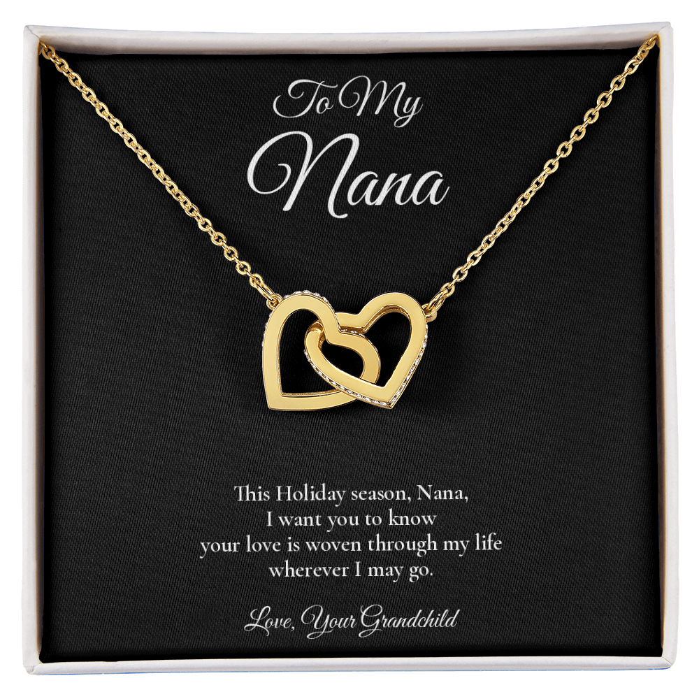 Nana Necklace from Grandchild – Interlocking Hearts Necklace with Message Card – Holiday Gift – 14k White Gold Finish