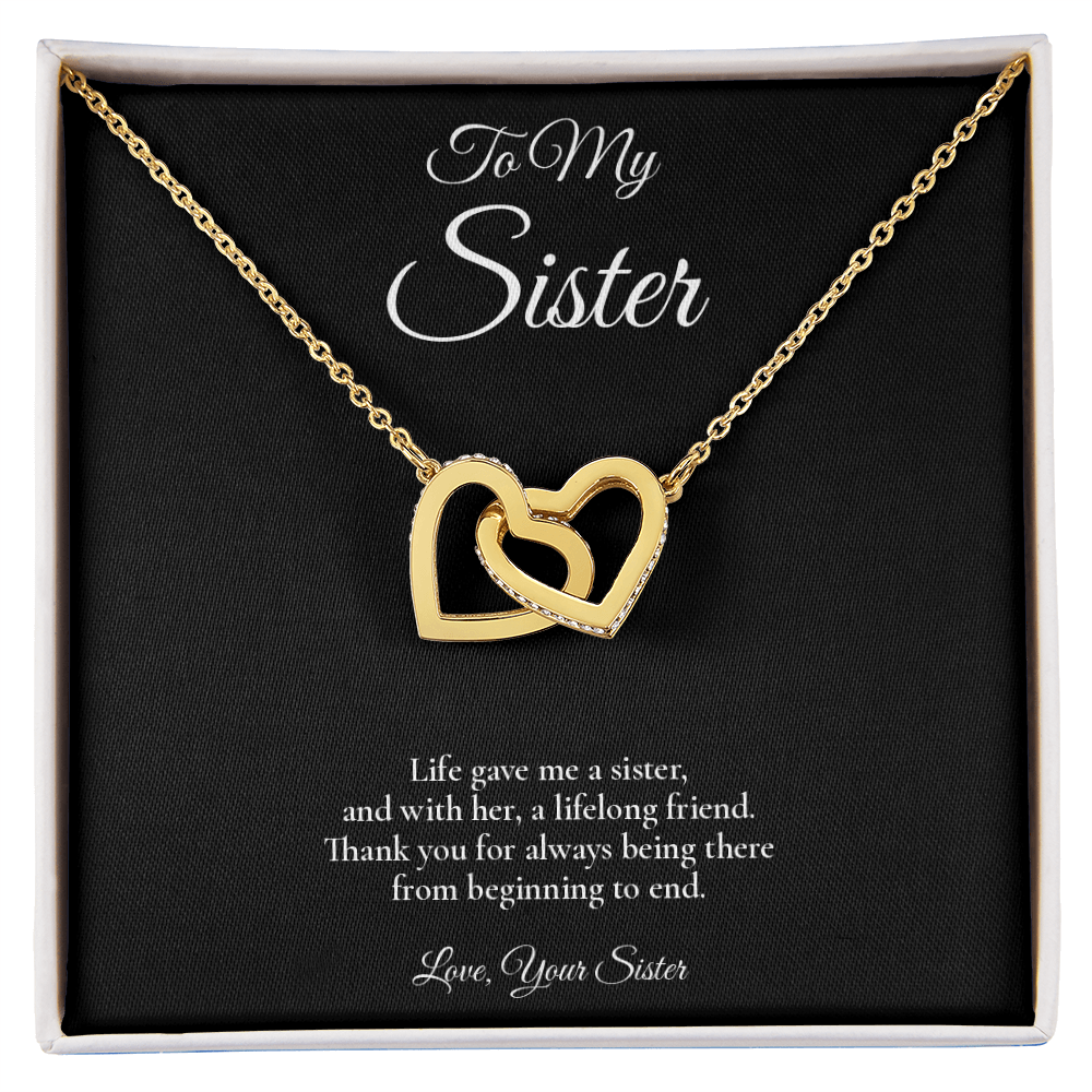 Sister Necklace from Sister – Interlocking Hearts Necklace with Message Card – Holiday Gift – 14k White Gold Finish