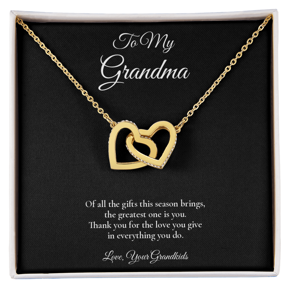 Grandma Necklace from Grandkids – Interlocking Hearts Necklace with Message Card – Holiday Gift – 14k White Gold Finish