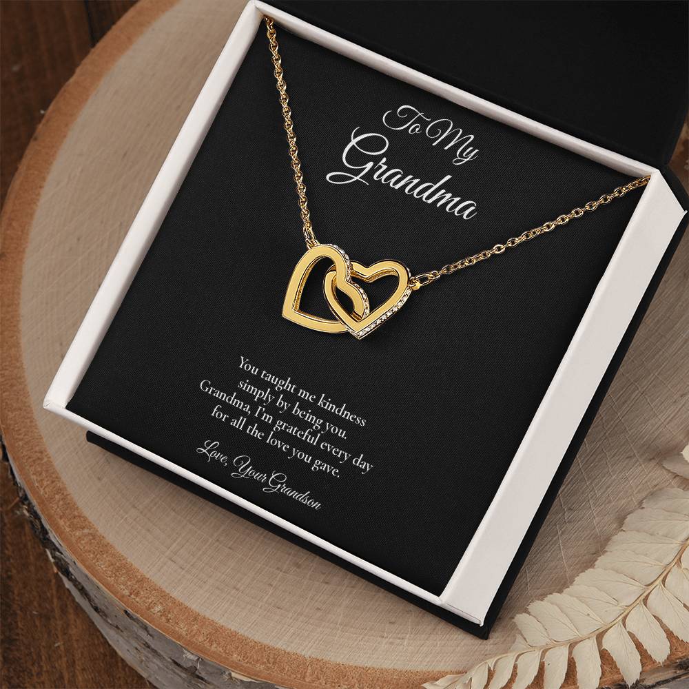 Grandma Necklace from Grandson – Interlocking Hearts Necklace with Message Card – Holiday Gift – 14k White Gold Finish
