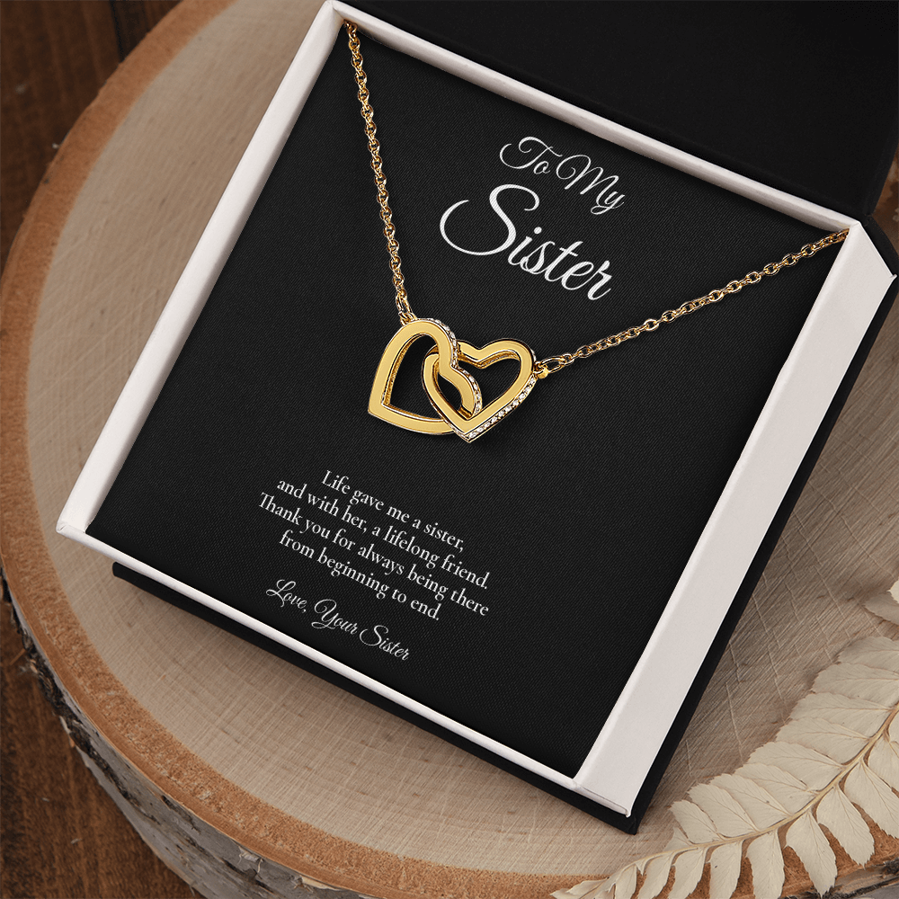 Sister Necklace from Sister – Interlocking Hearts Necklace with Message Card – Holiday Gift – 14k White Gold Finish