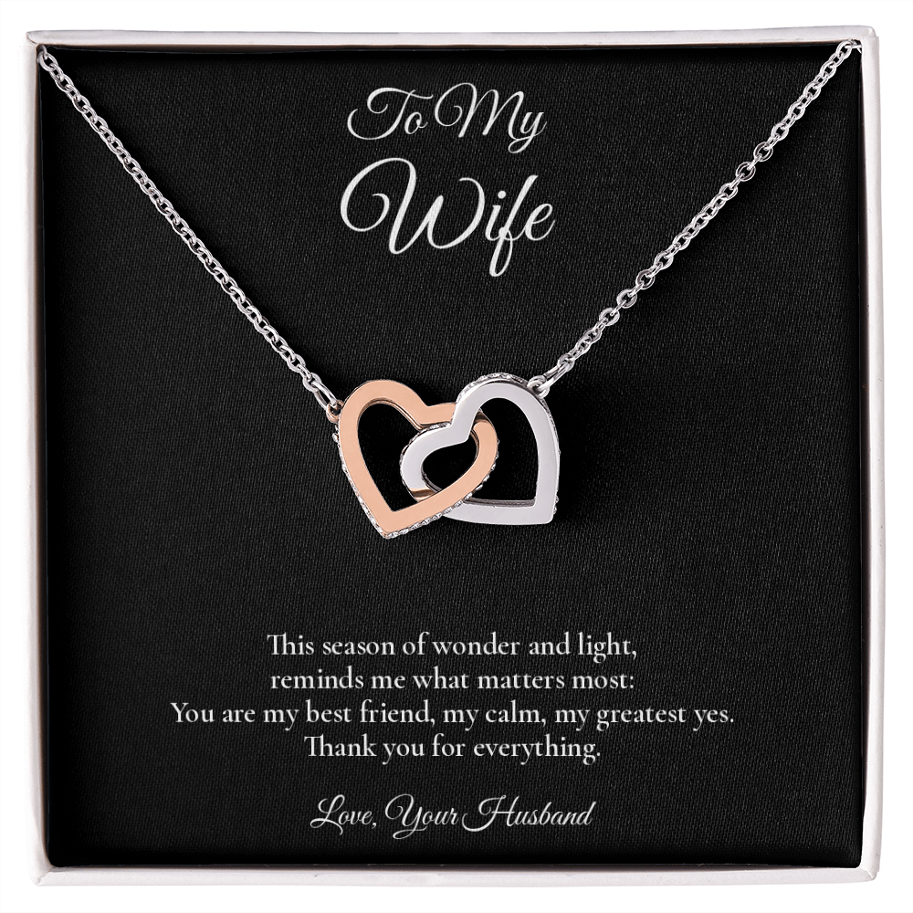 Wife Necklace from Husband – Interlocking Hearts Necklace with Message Card – Holiday Gift – 14k White Gold Finish