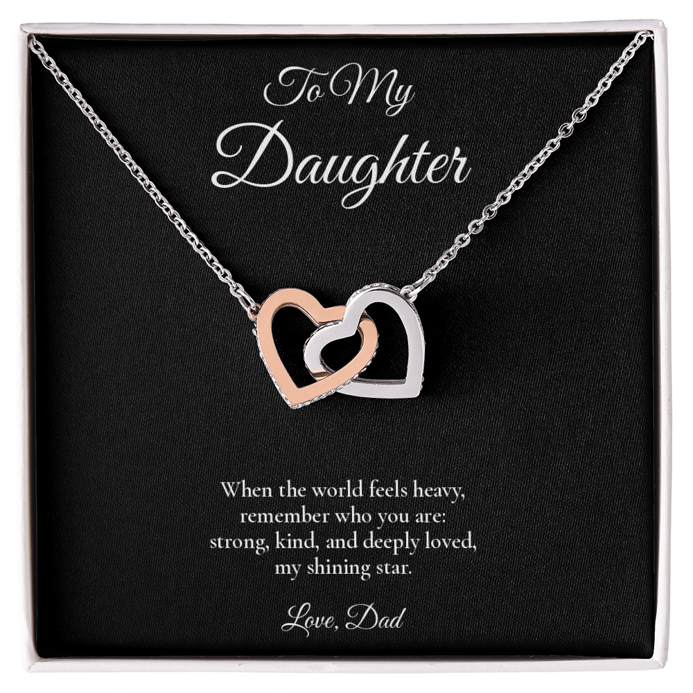 Daughter Necklace from Dad – Interlocking Hearts Necklace with Message Card – Holiday Gift – 14k White Gold Finish