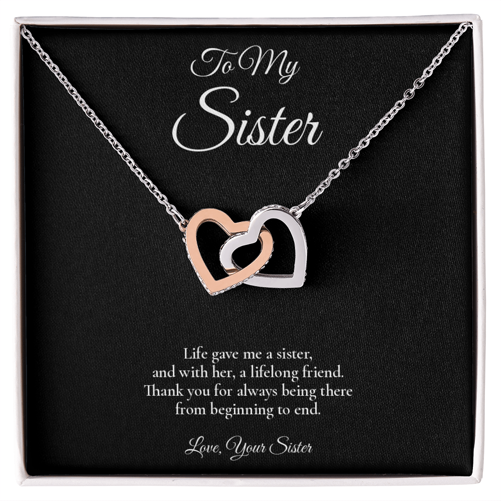 Sister Necklace from Sister – Interlocking Hearts Necklace with Message Card – Holiday Gift – 14k White Gold Finish