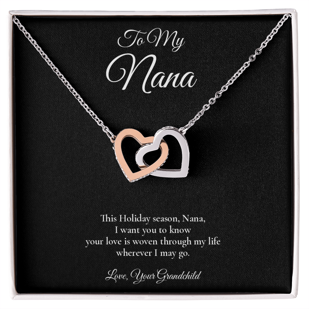 Nana Necklace from Grandchild – Interlocking Hearts Necklace with Message Card – Holiday Gift – 14k White Gold Finish