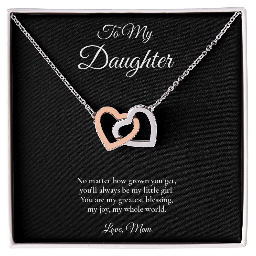 Daughter Necklace from Mom – Interlocking Hearts Necklace with Message Card – Holiday Gift – 14k White Gold Finish