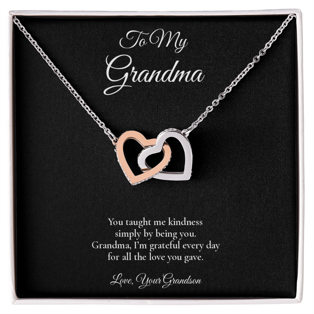 Grandma Necklace from Grandson – Interlocking Hearts Necklace with Message Card – Holiday Gift – 14k White Gold Finish