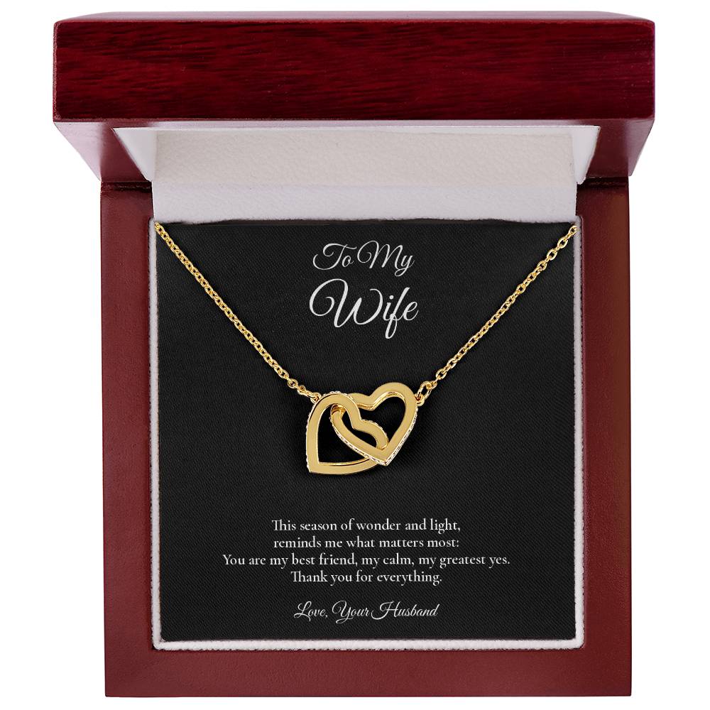 Wife Necklace from Husband – Interlocking Hearts Necklace with Message Card – Holiday Gift – 14k White Gold Finish