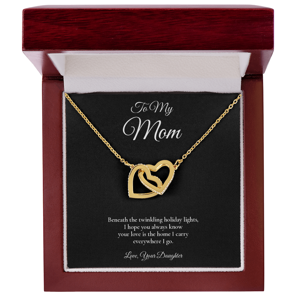 Mom Necklace from Daughter – Interlocking Hearts Necklace with Message Card – Holiday Gift – 14k White Gold Finish