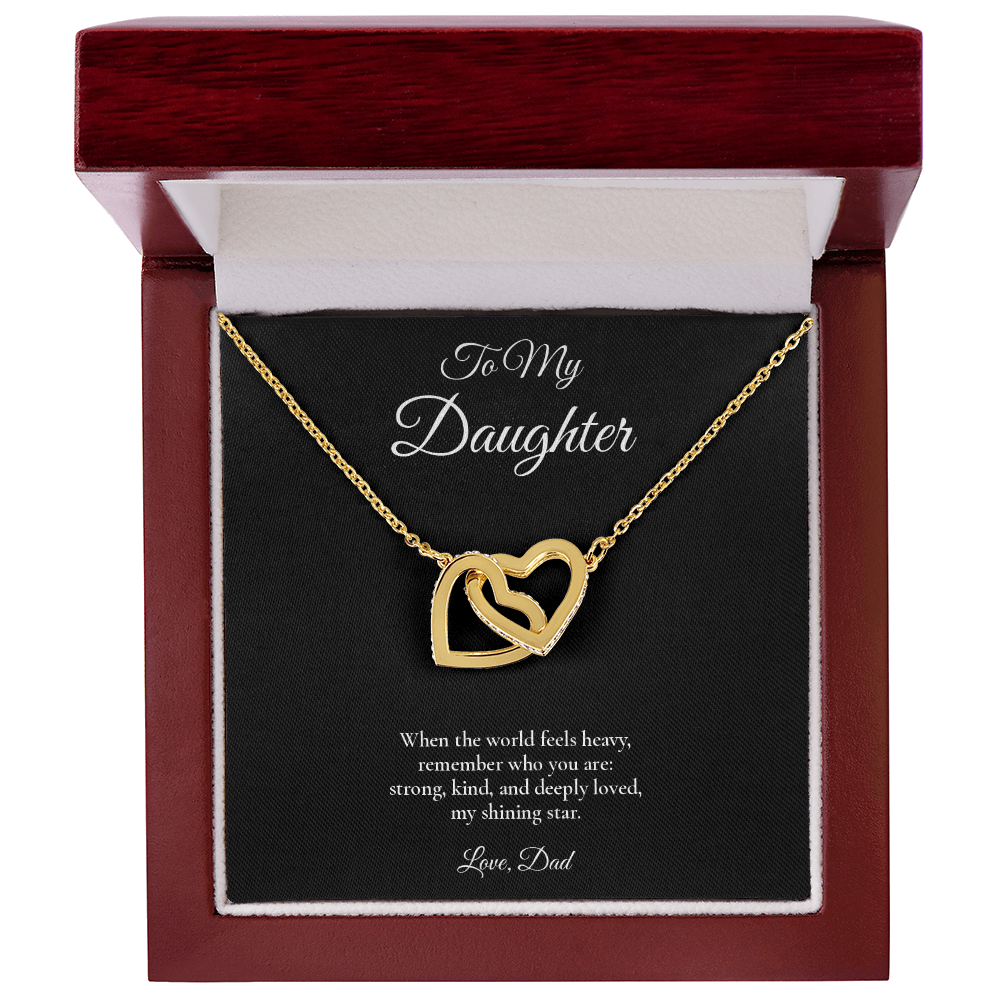 Daughter Necklace from Dad – Interlocking Hearts Necklace with Message Card – Holiday Gift – 14k White Gold Finish
